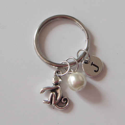 Monkey Curly Tail Vintage 3 Charm Keychain Clip Key Chain Zoo Ape Fun Gift